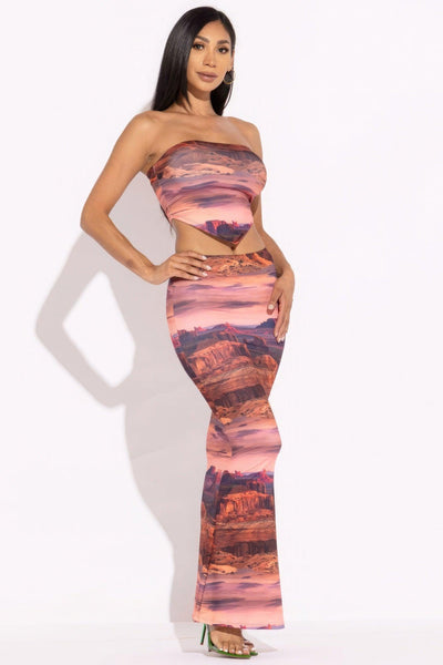 Printed Tube Top And Maxi Skirt - AMIClubwear