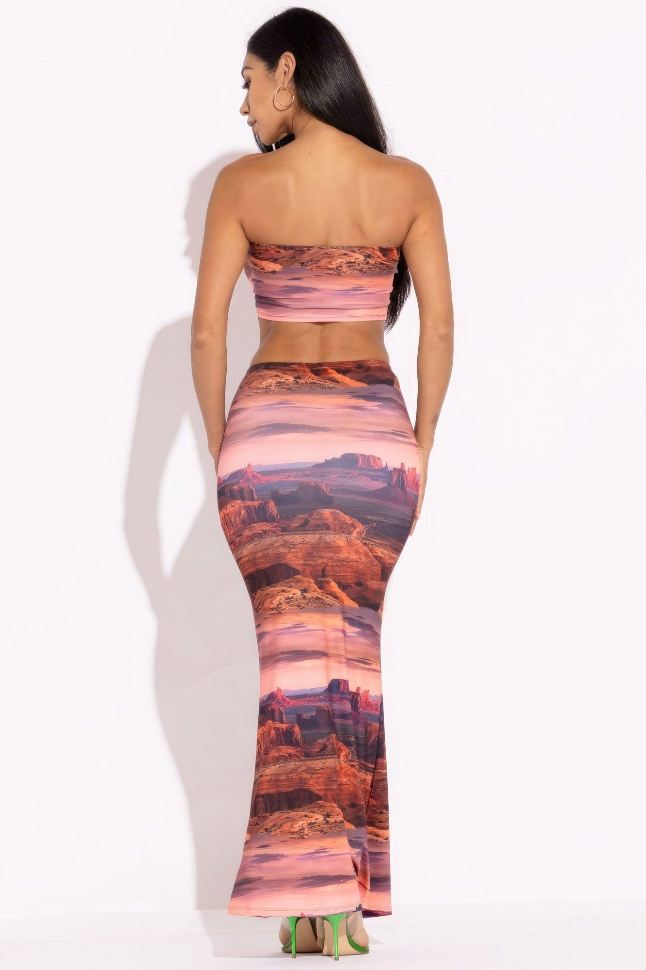 Printed Tube Top And Maxi Skirt - AMIClubwear