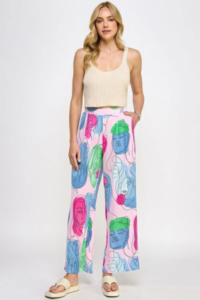 Printed Wide Leg Pant With Elastic Back - AMIClubwear