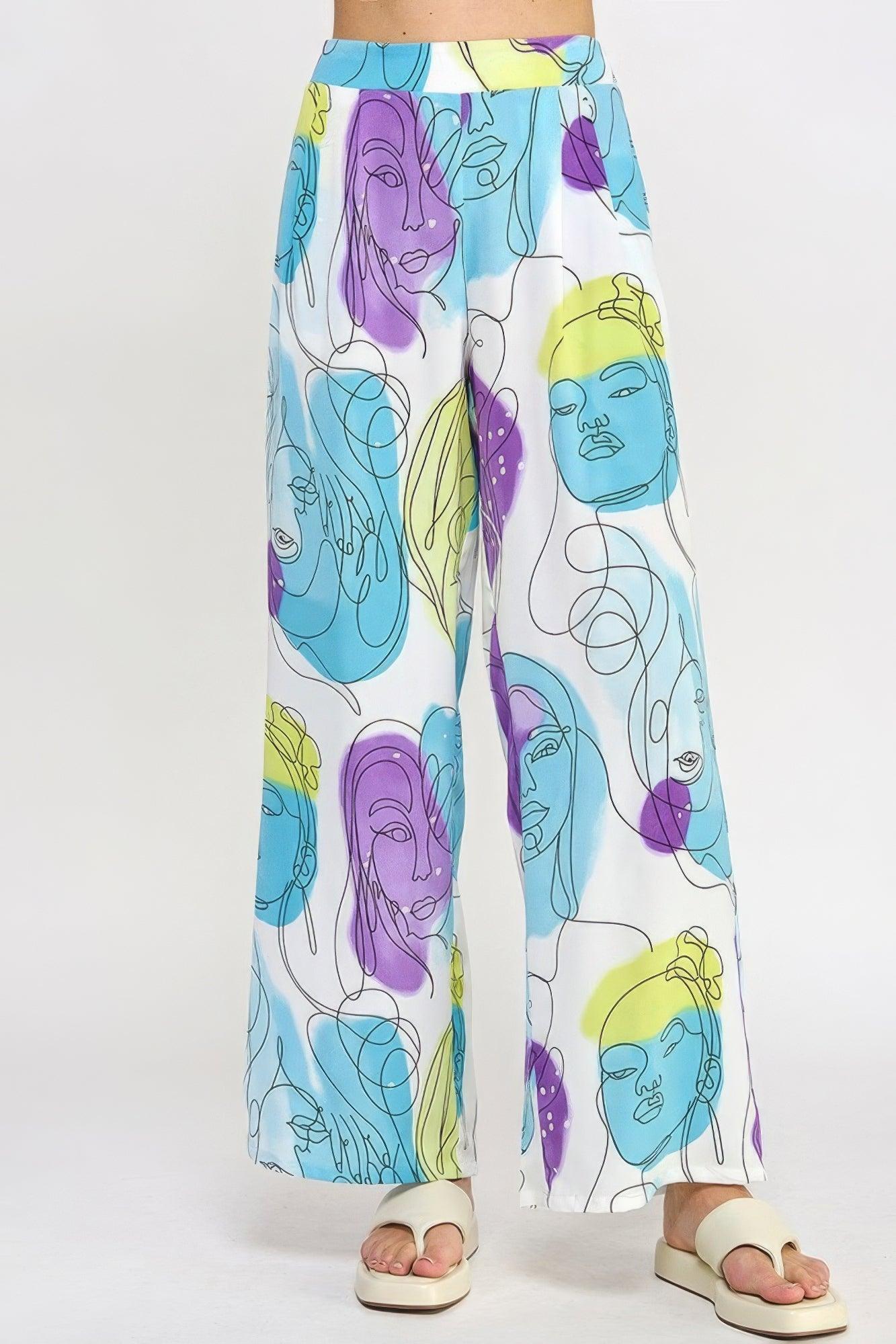 Printed Wide Leg Pant With Elastic Back - AMIClubwear