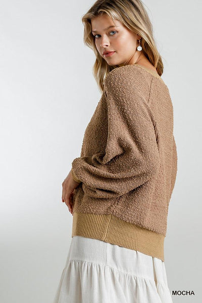 Puff Sleeve Boat Neck Sweater - AMIClubwear