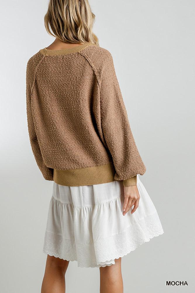 Puff Sleeve Boat Neck Sweater - AMIClubwear