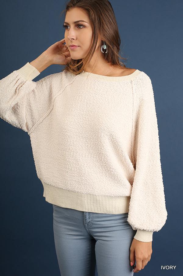 Puff Sleeve Boat Neck Sweater - AMIClubwear