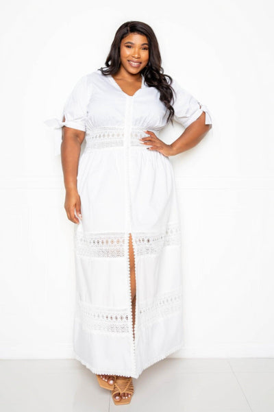 Puff Sleeve Maxi Dress With Lace Insert - AMIClubwear