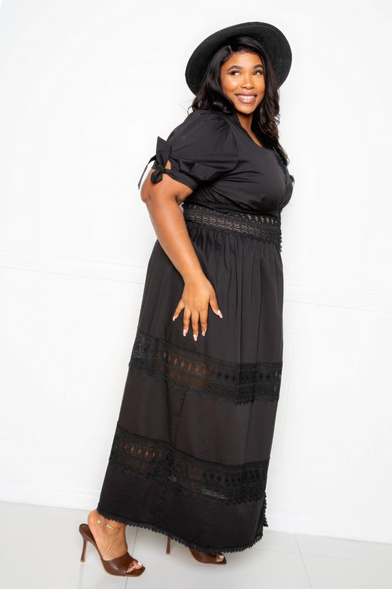 Puff Sleeve Maxi Dress With Lace Insert - AMIClubwear