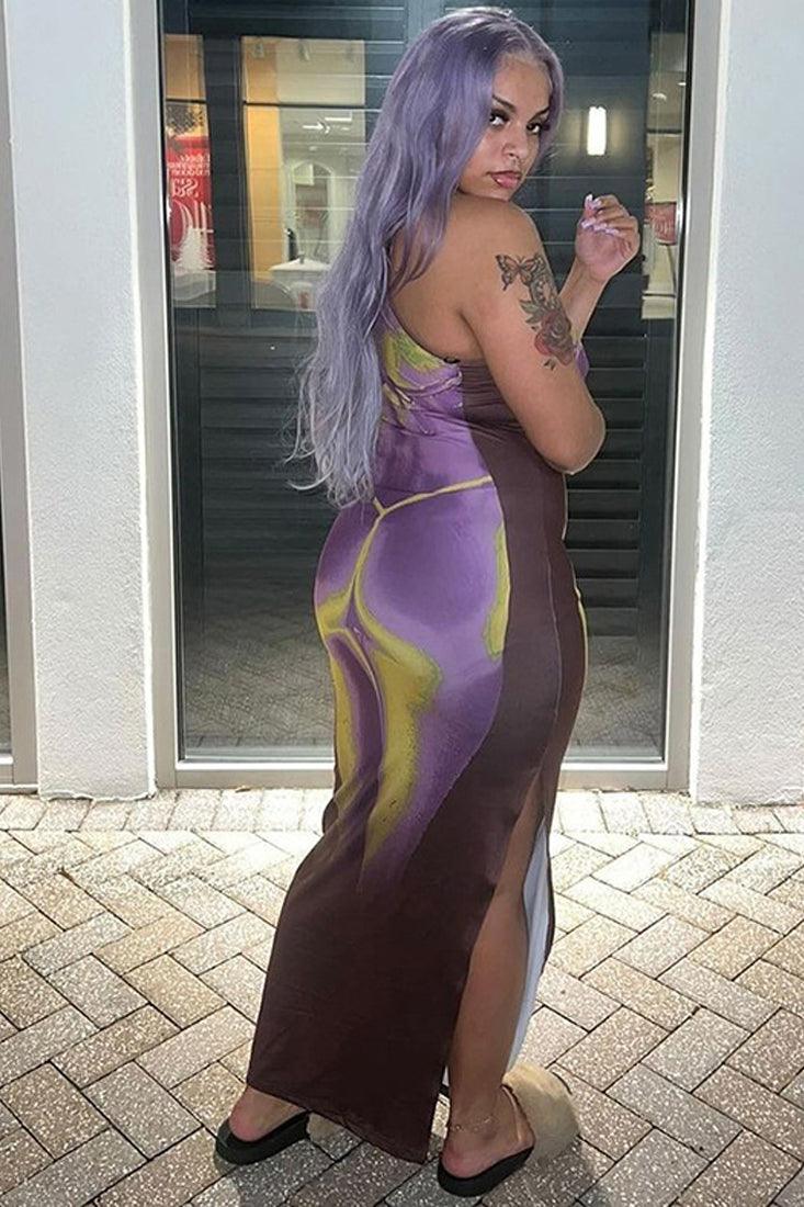 Purple Multi One Shoulder Body Contour Maxi Party Dress - AMIClubwear