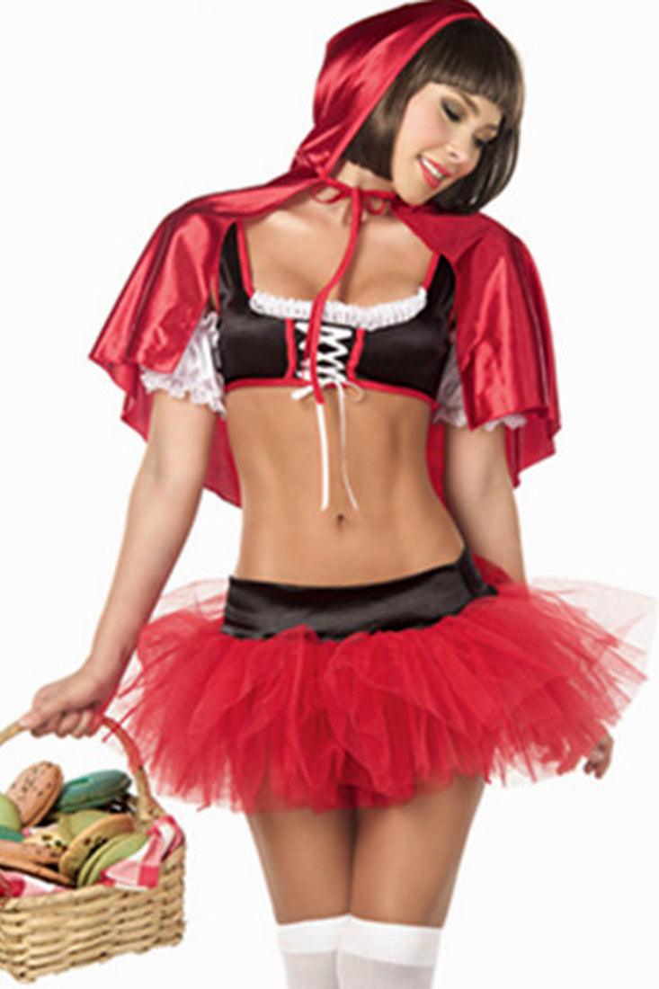 Red Black Little Red Riding Hood 3 Pc Costume - AMIClubwear