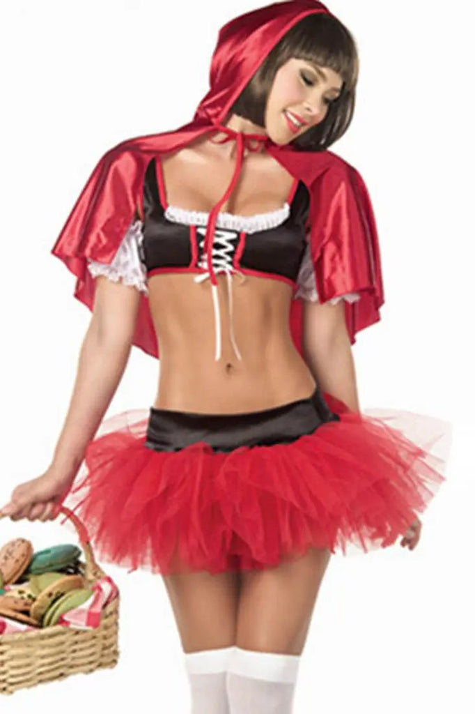 Red Brown Crop Top Mesh Tulle Cape 3 Pc Little Red Costume