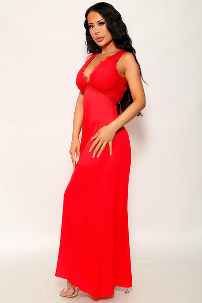 Red Lace Deep V Backless Maxi Sexy Jumpsuit Outfit