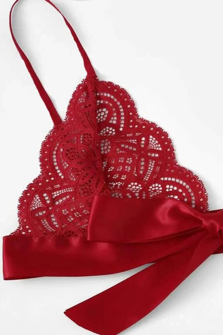 Red Lace Ribbon Bow 2Pc Lingerie Set