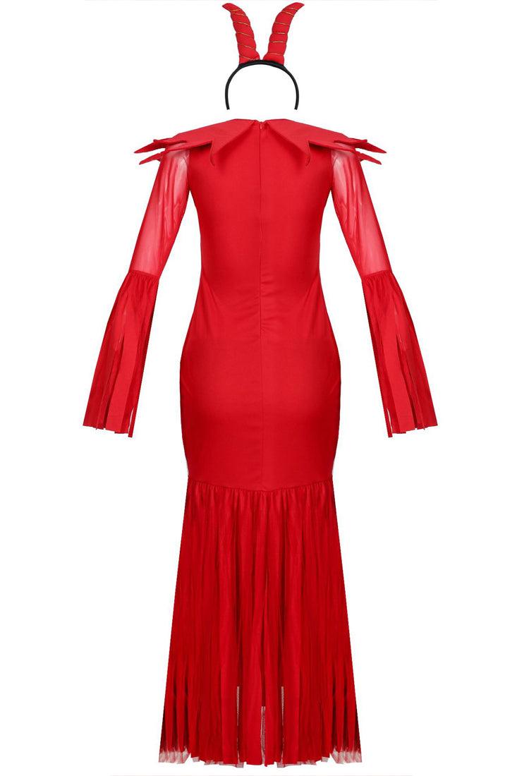 Red Mesh Ruched Zipper Full Length 2 Pc Devil Costume - AMIClubwear