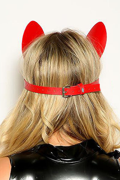 Red Sexy Cat PU Leather Belted Mask Accessory