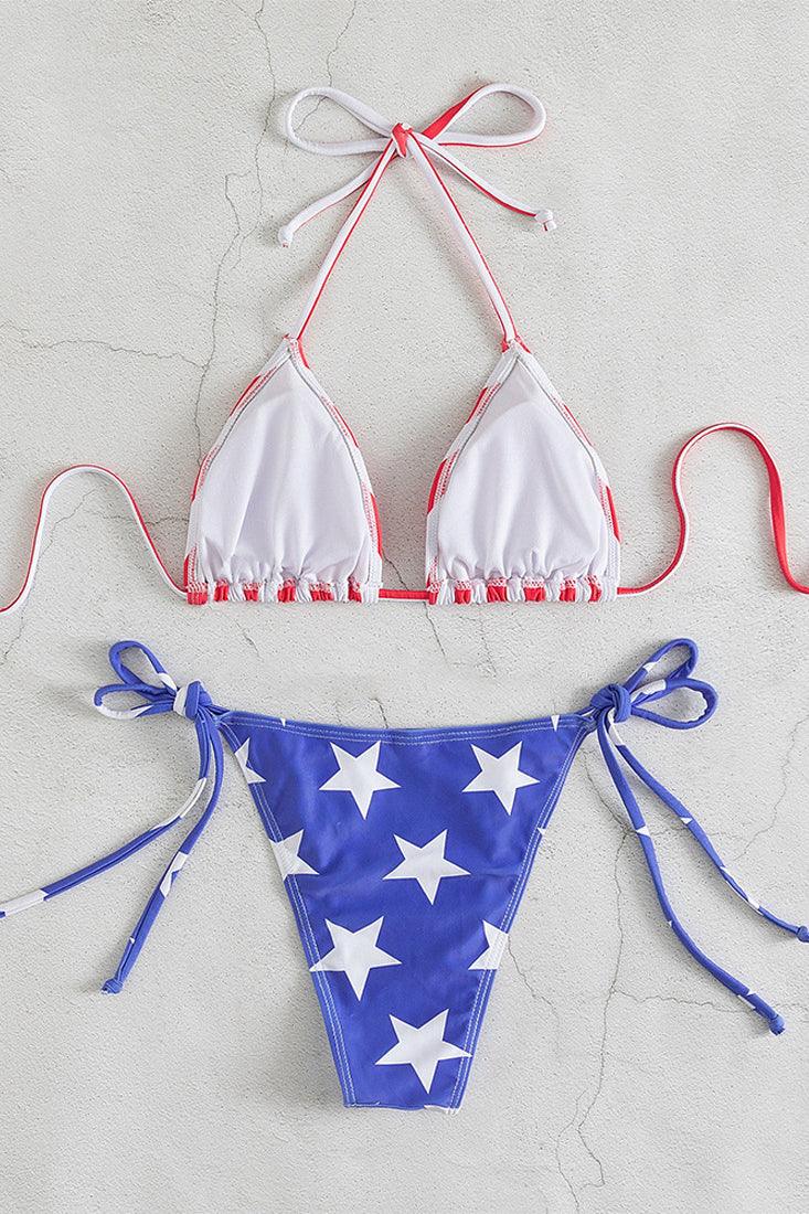 Red White Blue Star Stripes American Flag 2Pc Bikini Cheeky Swimsuit - AMIClubwear