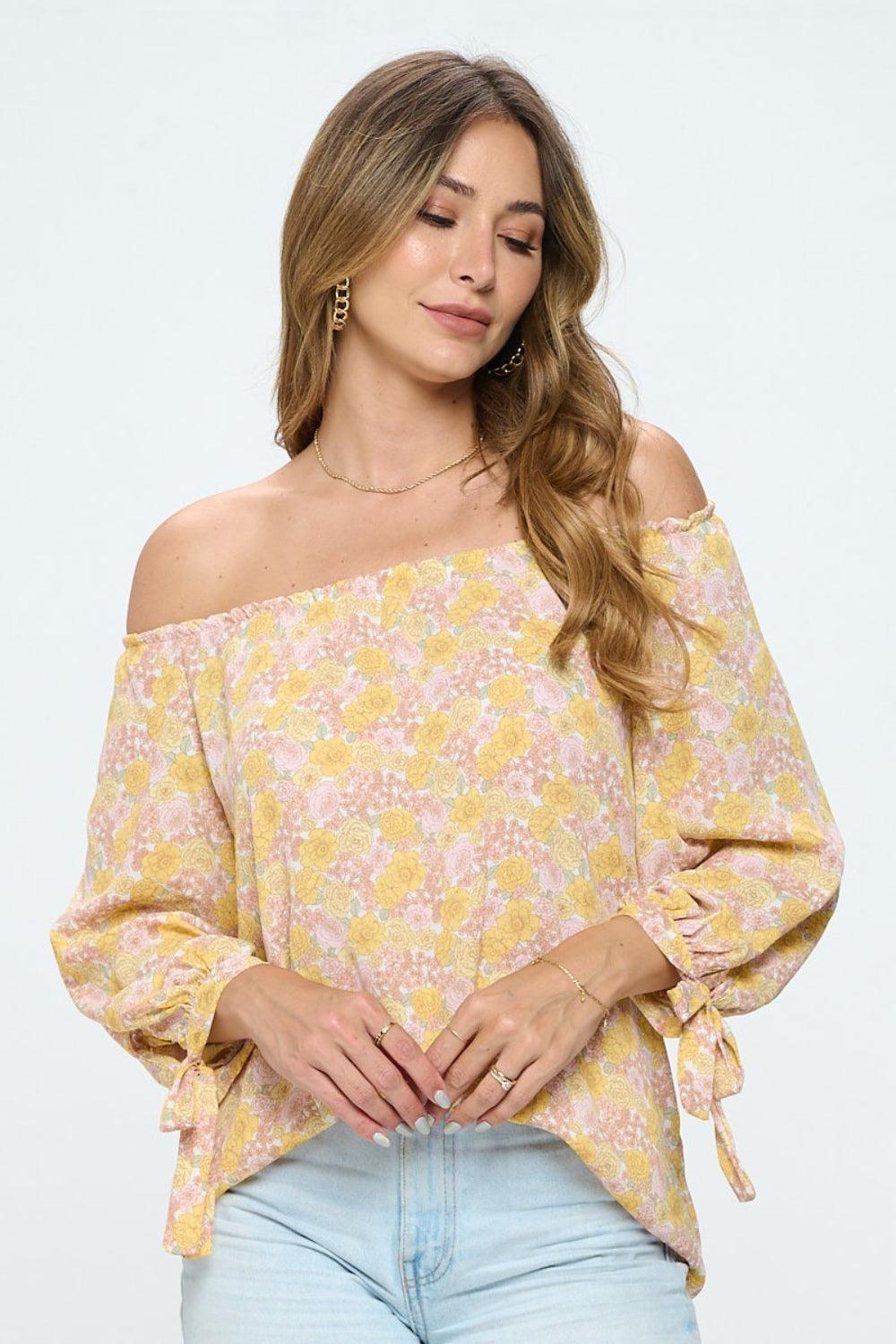 RENEE C Floral Off-Shoulder Long Sleeve Blouse - AMIClubwear