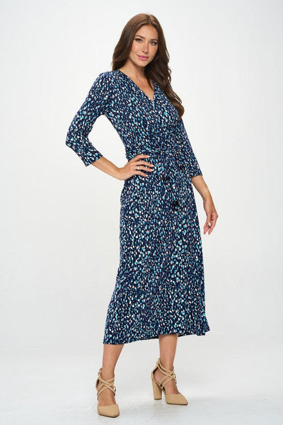 RENEE C Printed Tie Front Surplice Midi Dress - AMIClubwear