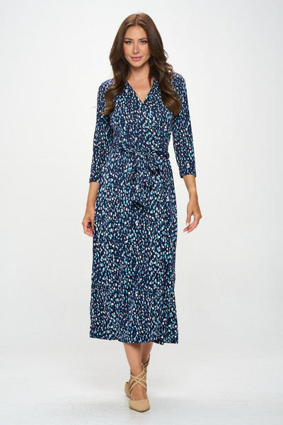 RENEE C Printed Tie Front Surplice Midi Dress - AMIClubwear