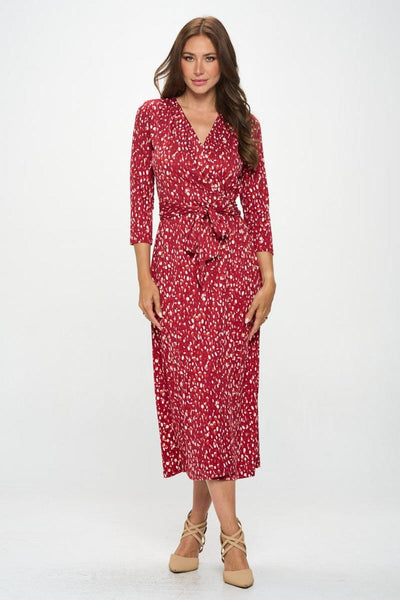 RENEE C Printed Tie Front Surplice Midi Dress - AMIClubwear