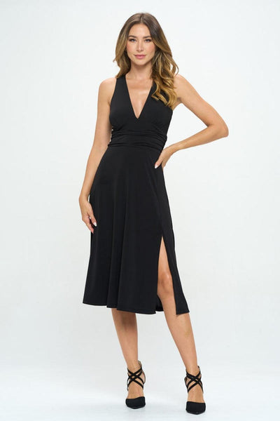 RENEE C Ruched Waist Sleeveless Slit Dress - AMIClubwear