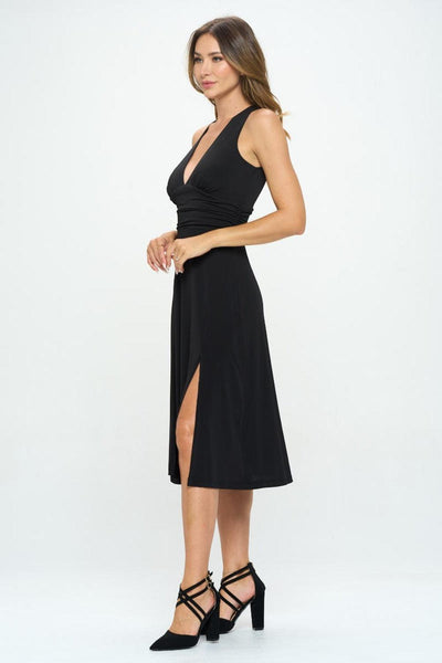 RENEE C Ruched Waist Sleeveless Slit Dress - AMIClubwear