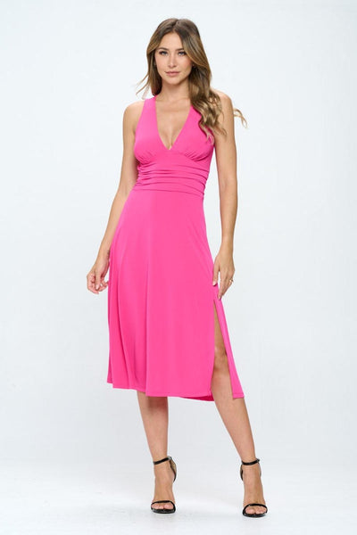 RENEE C Ruched Waist Sleeveless Slit Dress - AMIClubwear