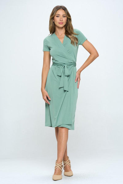 RENEE C Tie Front Surplice Short Sleeve Dress - AMIClubwear