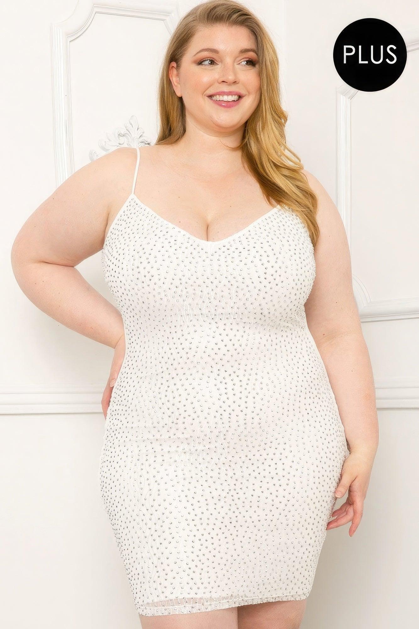 Rhinestone Body Plus Size Mini Dress - AMIClubwear