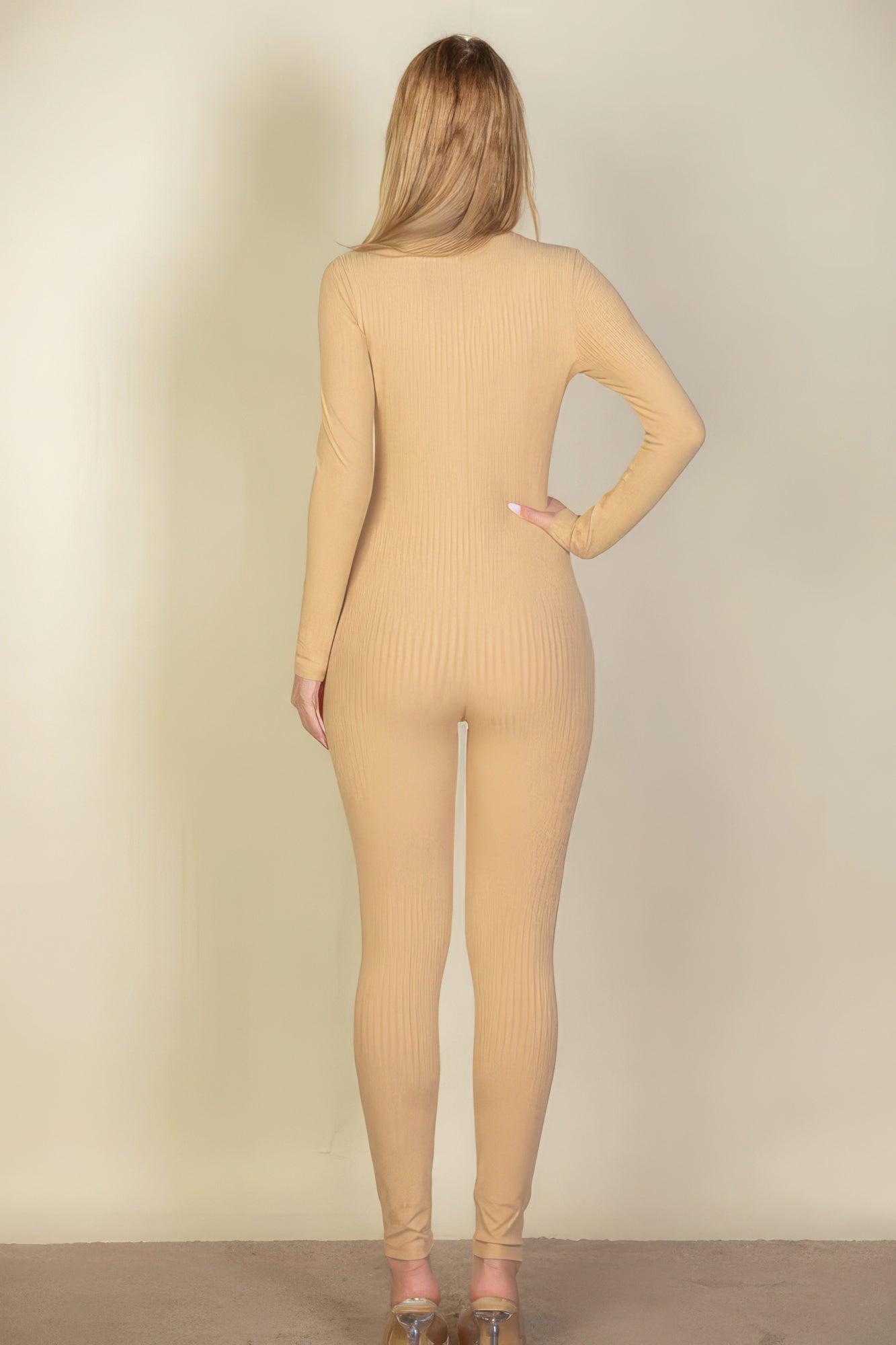 Ribbed Scoop Neck Long Sleeve Jumpsuit - AMIClubwear