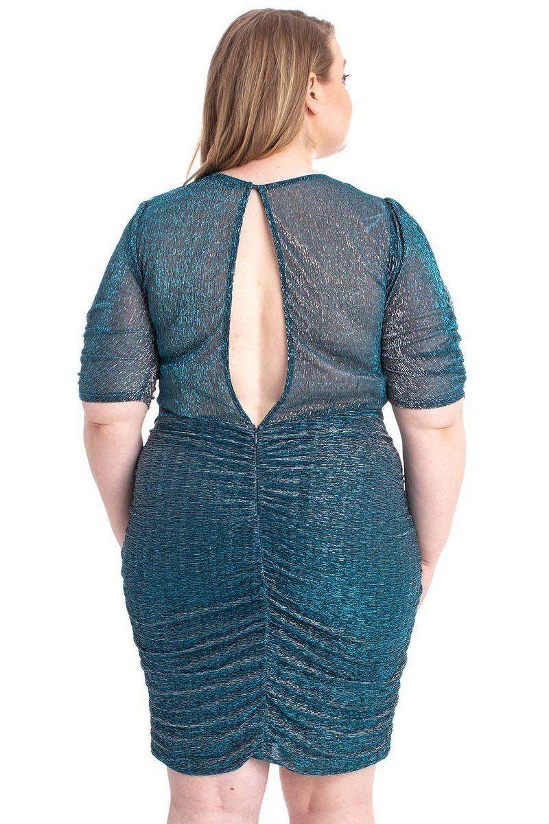 Ribbed Shimmer Shirring Mini Dress - AMIClubwear