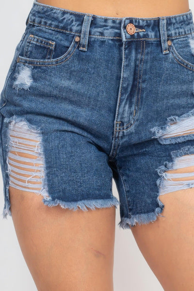 Ripped Five-pocket Mini Denim Shorts - AMIClubwear