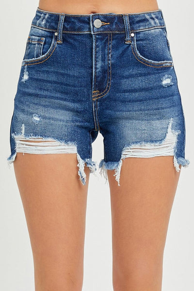 RISEN Full Size High Rise Distressed Denim Shorts - AMIClubwear