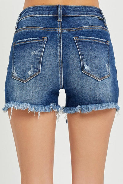 RISEN Full Size High Rise Distressed Denim Shorts - AMIClubwear