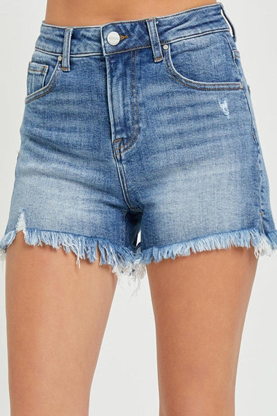 RISEN Full Size High Rise Raw Hem Denim Shorts - AMIClubwear