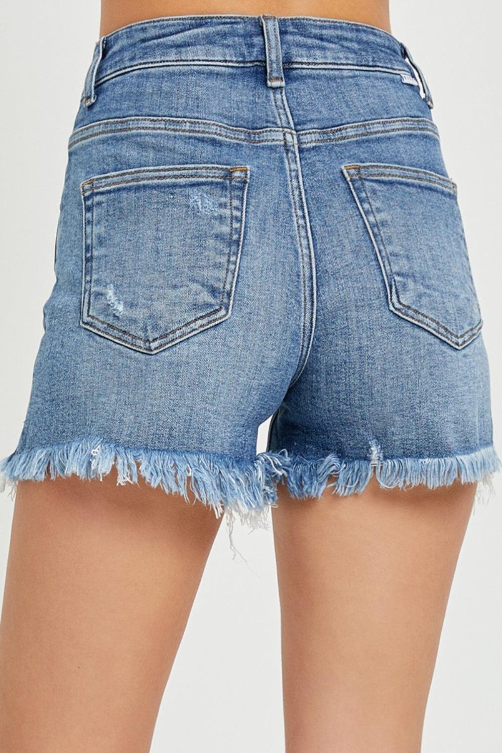 RISEN Full Size High Rise Raw Hem Denim Shorts - AMIClubwear