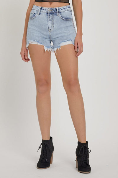 RISEN Full Size High Rise Rhinestone Strap Embellished Denim Shorts - AMIClubwear