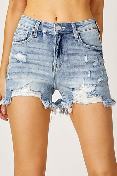 RISEN High Waist Distressed Denim Shorts - AMIClubwear