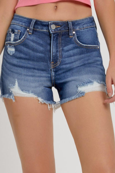 RISEN Mid-Rise Distressed Denim Shorts - AMIClubwear