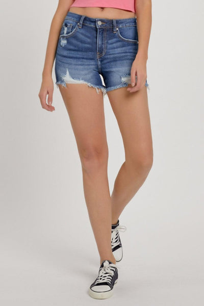 RISEN Mid-Rise Distressed Denim Shorts - AMIClubwear