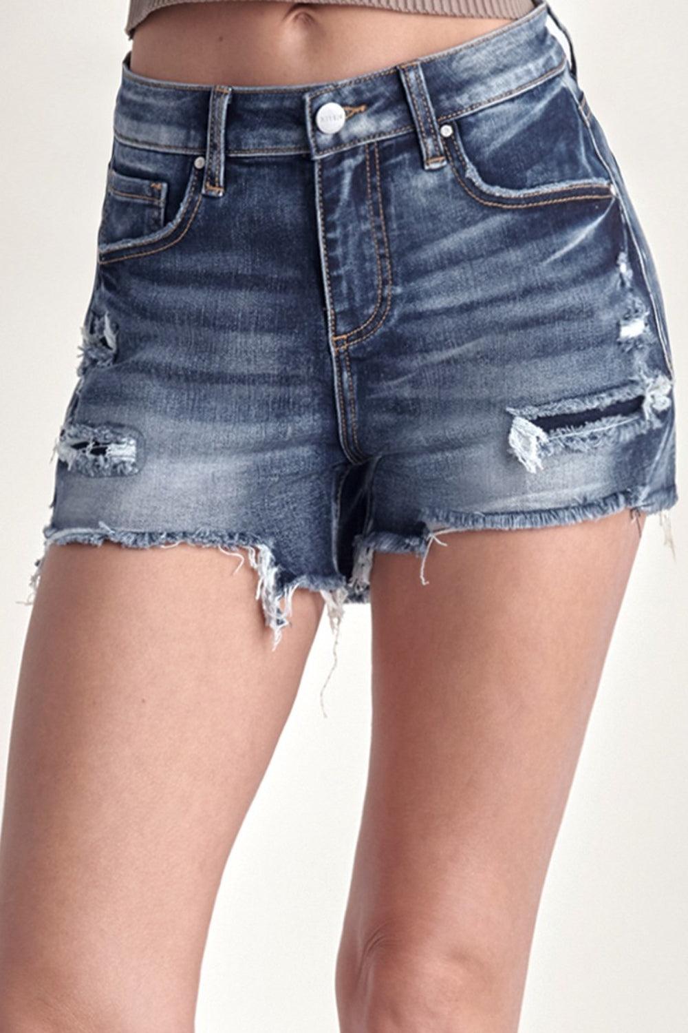 RISEN Mid Rise Raw Hem Denim Shorts – AMIClubwear