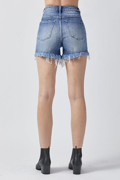 RISEN Raw Hem Asymmetrical Waist Denim Shorts - AMIClubwear