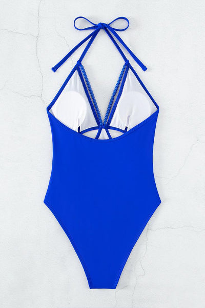 Royal Blue Beads Strappy 1 Pc Swimsuit Monokini - AMIClubwear