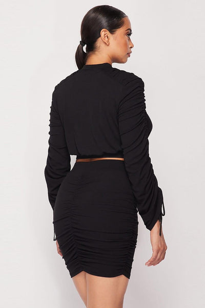 Ruched Long Sleeve And Skirt Set - AMIClubwear