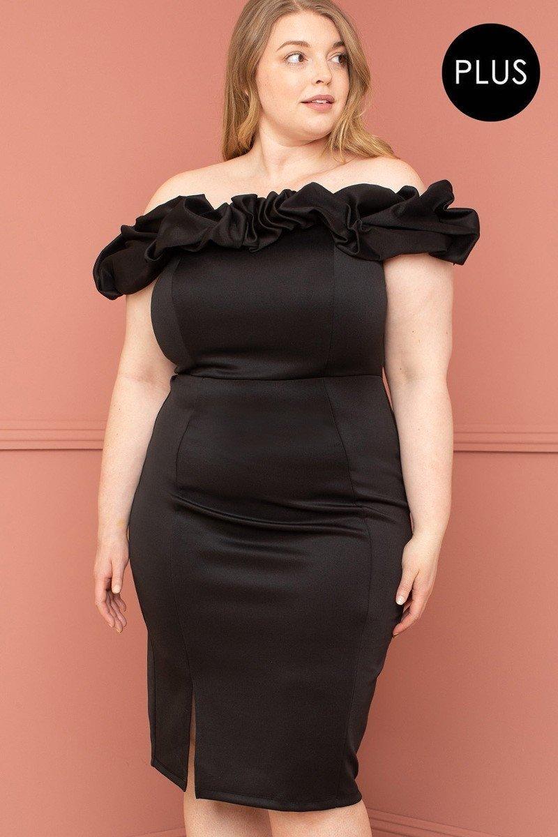 Ruffle Off The Shoulder Plus Size Midi Dress - AMIClubwear