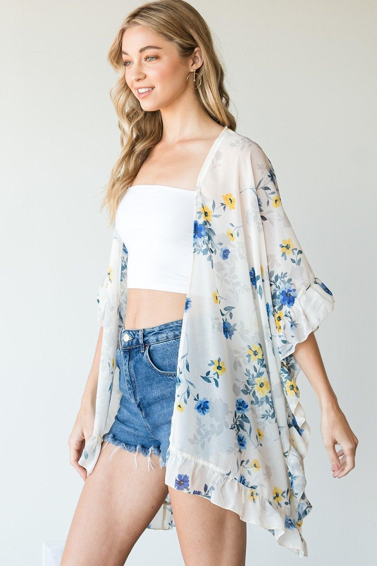 Ruffle Trim Lightweight Kimono - AMIClubwear