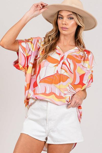 SAGE + FIG Abstract Print Half Button Blouse - AMIClubwear