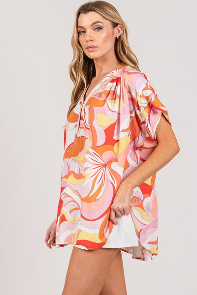 SAGE + FIG Abstract Print Half Button Blouse - AMIClubwear