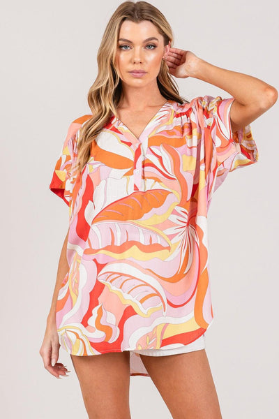 SAGE + FIG Abstract Print Half Button Blouse - AMIClubwear