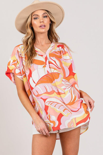 SAGE + FIG Abstract Print Half Button Blouse - AMIClubwear