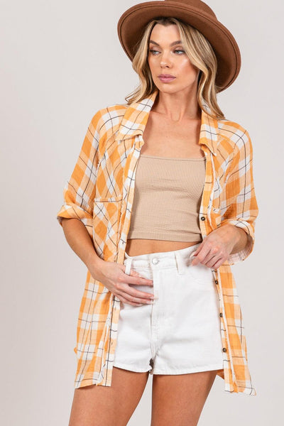 SAGE + FIG Plaid Button Up Side Slit Shirt - AMIClubwear