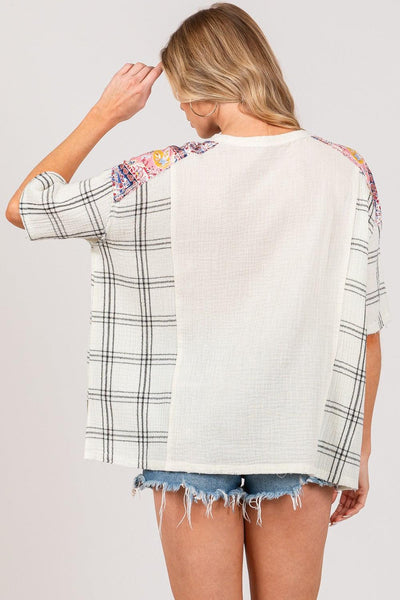 SAGE + FIG Plaid Half Button Gauze Top - AMIClubwear