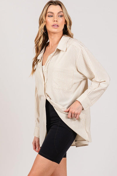 SAGE + FIG Striped Button Up Long Sleeve Shirt - AMIClubwear